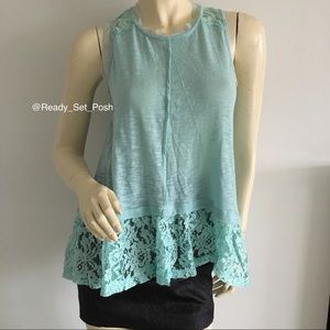 Poof trapeze tank top with lace trim cutout